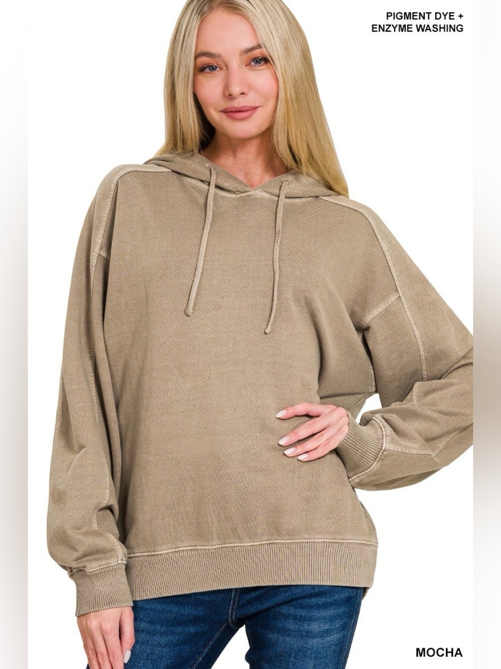 Zenana Mocha Pigment Dye & Enzyme Washed French Terry Hoodie